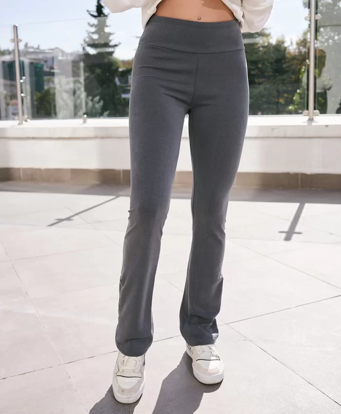 Gri Düğme Detaylı Yoga Tayt - Görsel 2