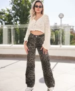 Leopar Desenli Geniş Paça Kot