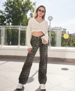 Leopar Desenli Geniş Paça Kot - Görsel 2