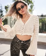 Düğme Detaylı Crop Örme Bluz - Görsel 4