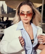 Beyaz Oversize Blazer Ceket - Görsel 4