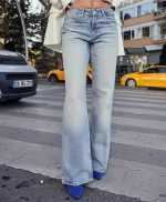 Buz Mavi Geniş Paça Kot Jean - Görsel 3