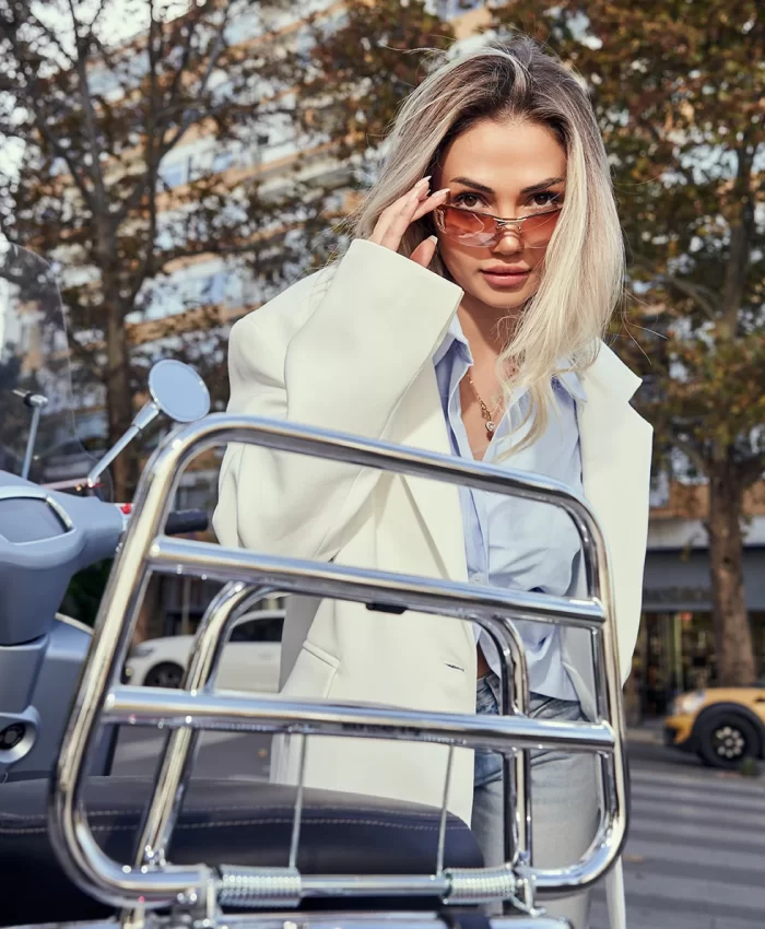 Beyaz Oversize Blazer Ceket - Görsel 5