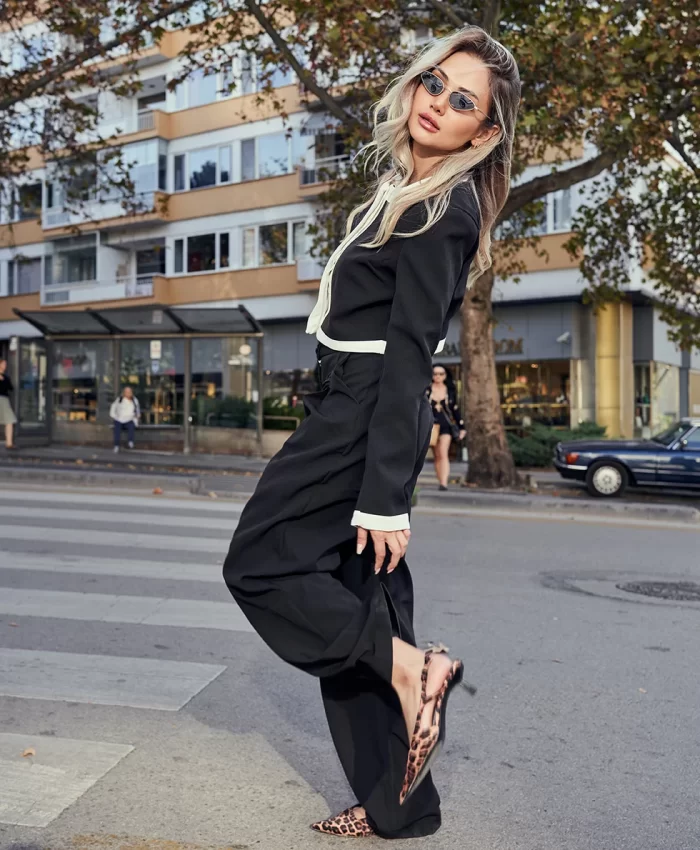 Siyah Plazo Kumaş Pantolon - Görsel 4