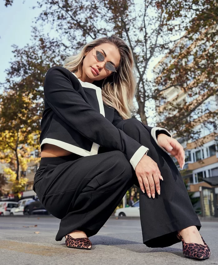 Siyah Plazo Kumaş Pantolon - Görsel 3