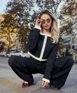 Siyah Beyaz Crop Ceket - Görsel 3