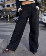 Siyah Plazo Kumaş Pantolon