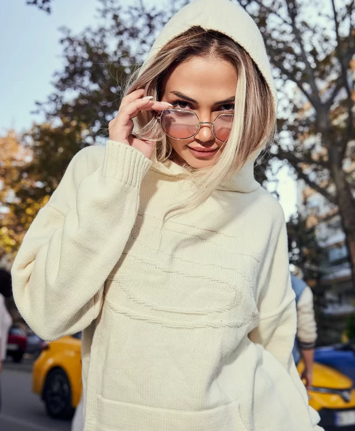 Beyaz Örme Triko Sweat - Görsel 3