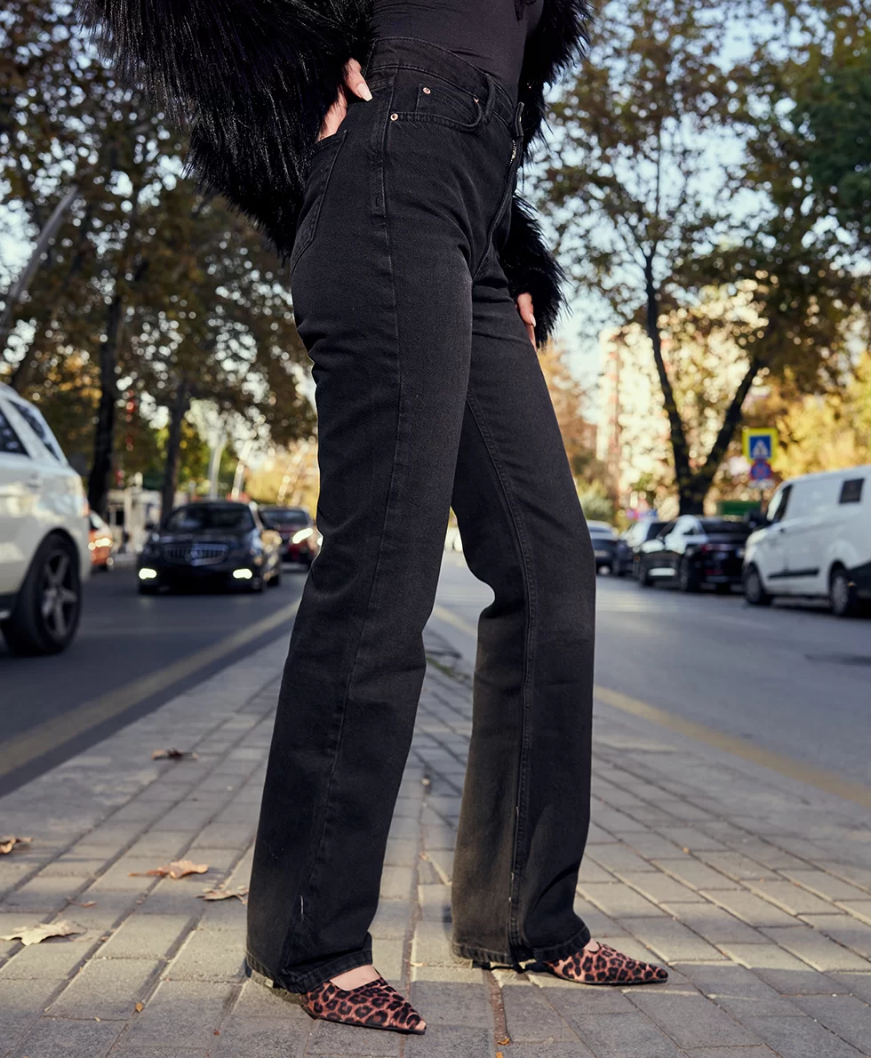 POSE_GUSTO_0340 Siyah Geniş Paça Jean - Görsel 1