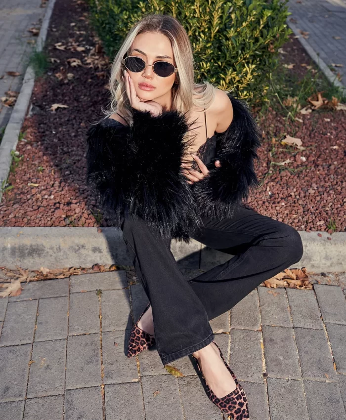 Siyah Geniş Paça Jean - Görsel 5