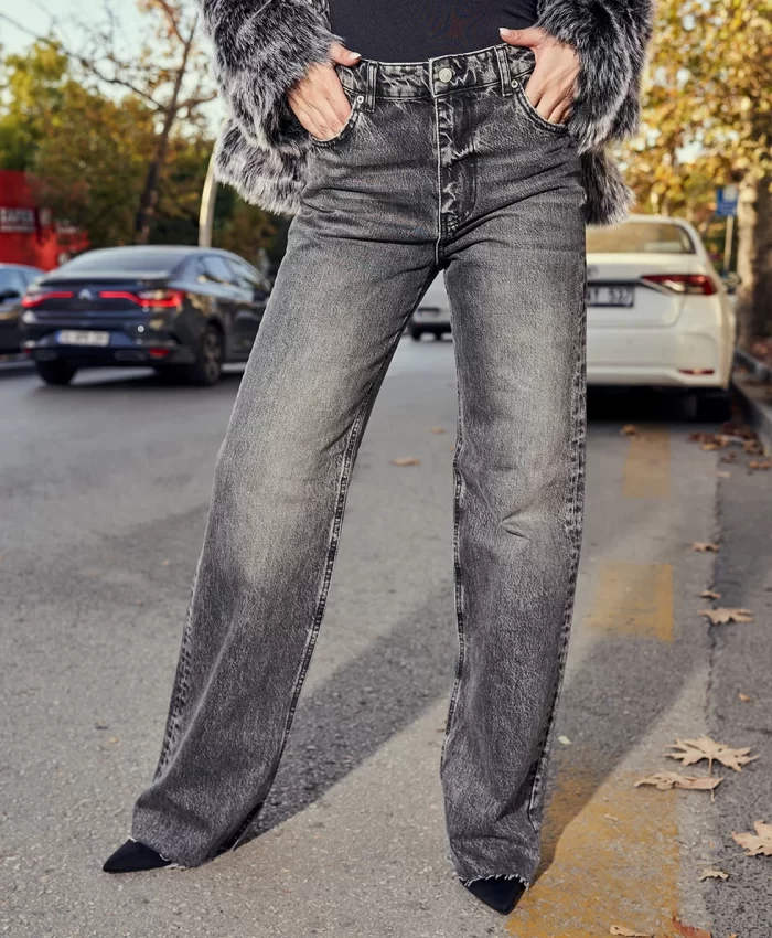 Geniş Paça Gri Jean - Görsel 5