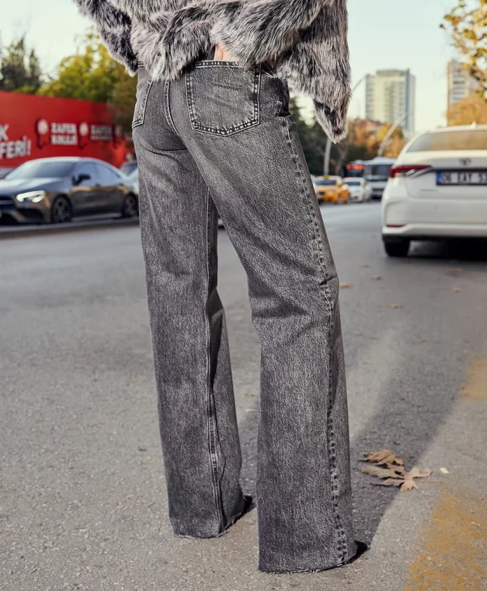 Geniş Paça Gri Jean - Görsel 3