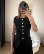 Düğme Detay Siyah Yelek - Görsel 2