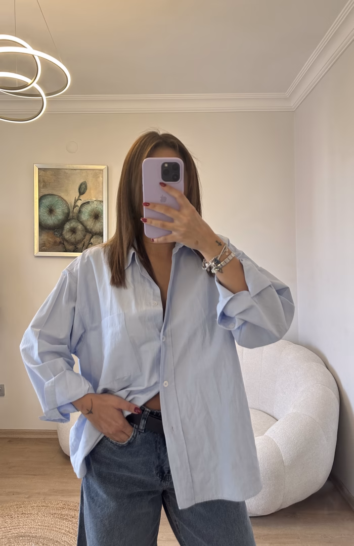 Mavi Oxford Gömlek - Görsel 2