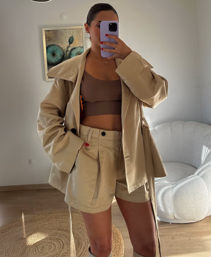 Bej Şortlu Ceket Takım - Görsel 3