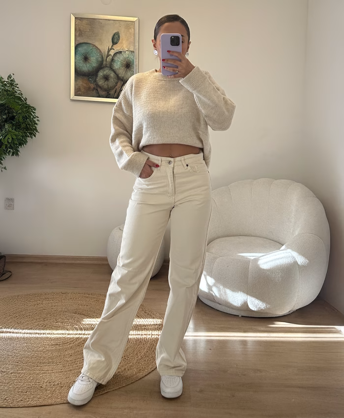 Wide Leg Bej Jean - Görsel 2