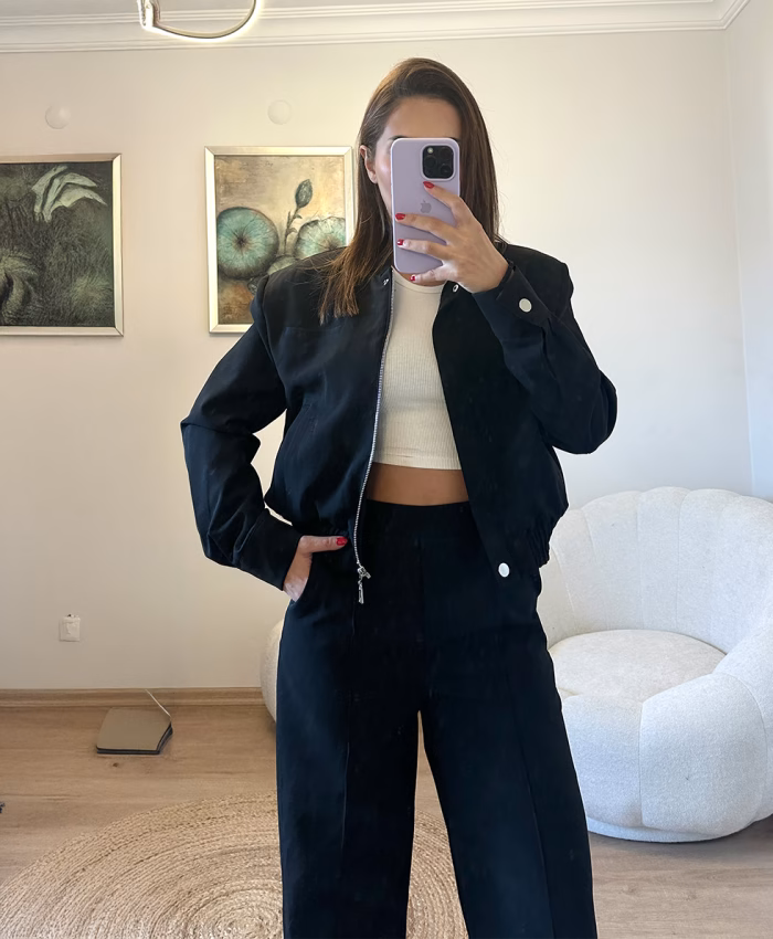 Siyah Crop Ceket Takım - Görsel 3