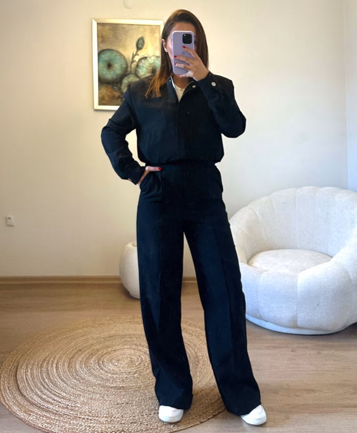 Siyah Crop Ceket Takım - Görsel 2